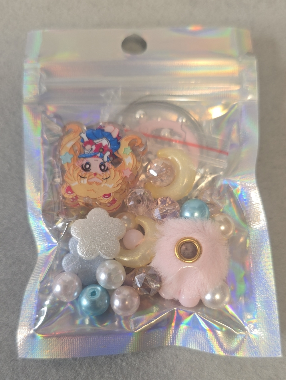 Pink and Blue Kids Charm Kit with Pearls and Fuzzy Flower